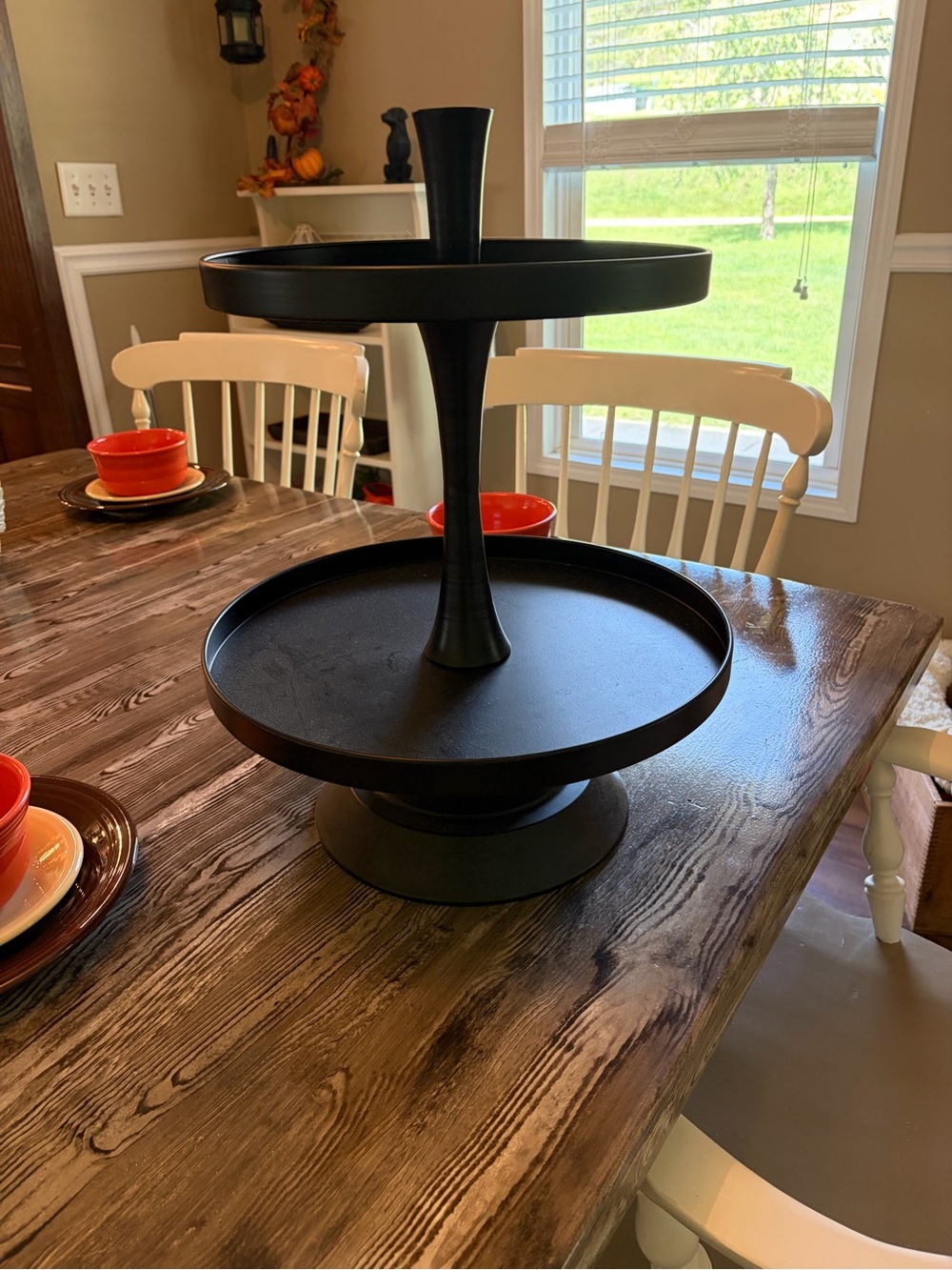 Two-Tier Black Metal Serving Stand - Home Dining